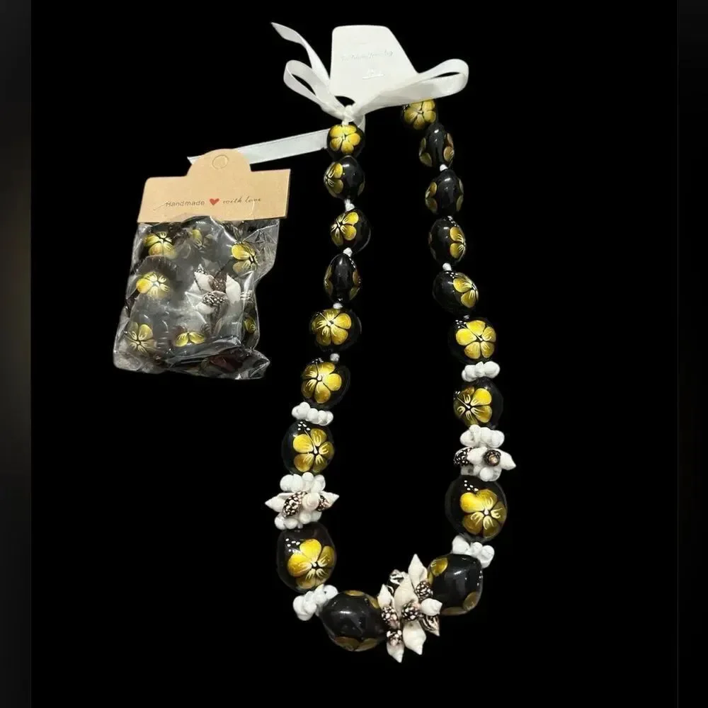 Hawaiian Kukui Nut Shell Lei Necklace & Breacelet